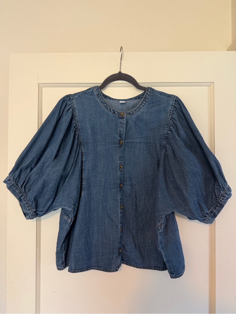 Old Navy Denim Button-Up Puff Sleeve Top - Blue